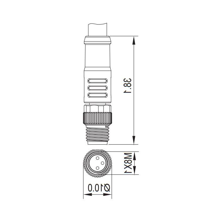 M8 3Pin、公头直型、单端预铸PUR柔性电缆、黑色护套、63S001-XXX