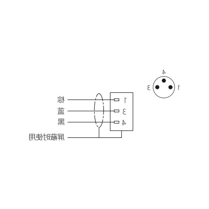 M8 3Pin、公头直型、单端预铸PVC非柔性电缆、灰色护套、63S003-XXX